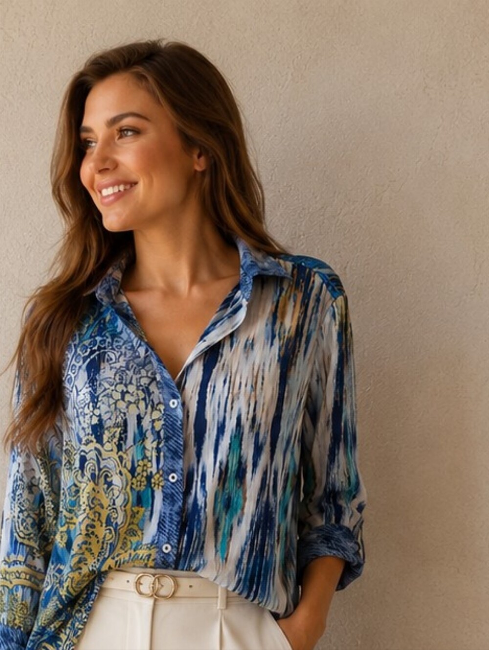 Peter Nygard Blue Multi-Print Button-Down Shirt